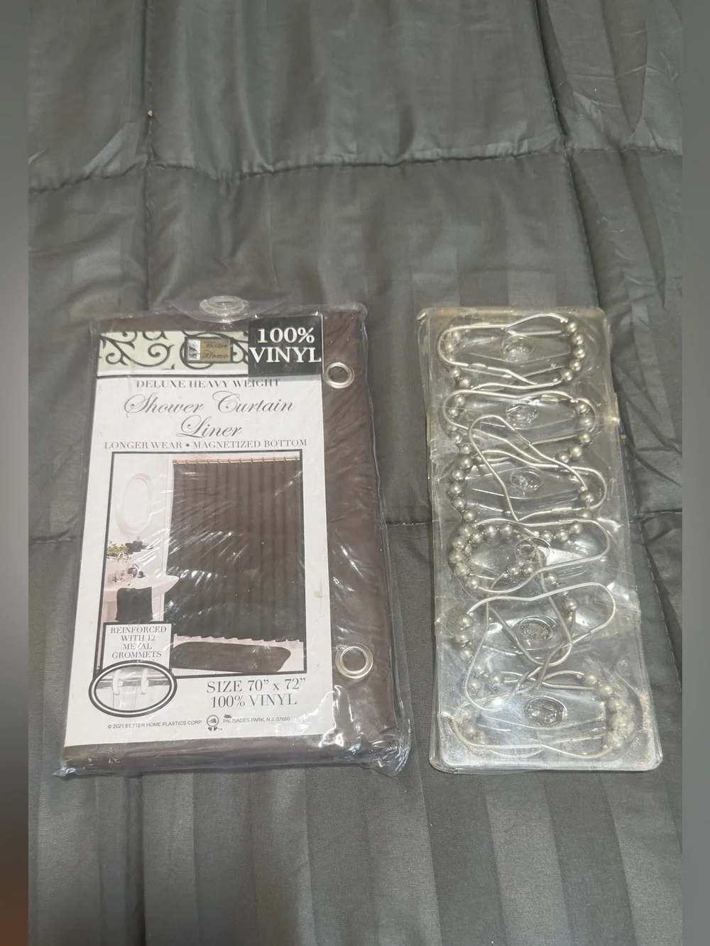 100% Vinyl Shower Curtain Liner with Hooks - Dark Brown